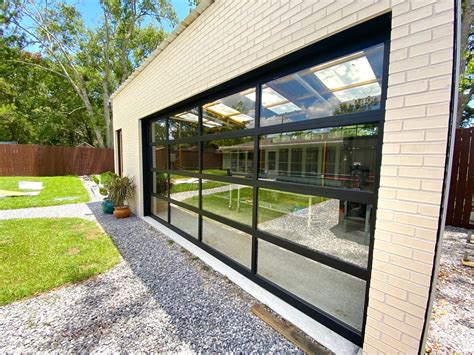 Contemporary Black Aluminum And Clear Tempered Glass Garage Door — Lux