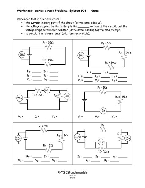 The brightness of the bulb is related to Worksheet Series Circuit Problems Episode 903 | Free ...