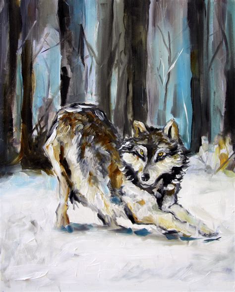 Texas Contemporary Fine Artist Laurie Pace Wolf Wildlife Painting By A