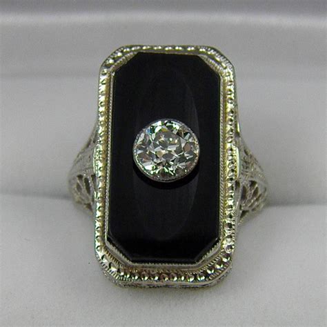 Deco Onyx And Diamond Filigree Ring