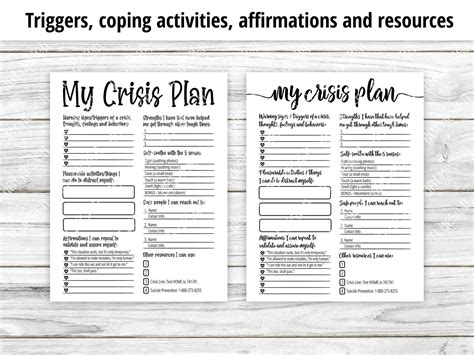 Crisis Plan Worksheet Mental Health Printable Dbt Sheet Etsy