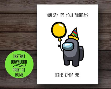 Among Us Birthday Card Funny Birthday Card Printable Etsy