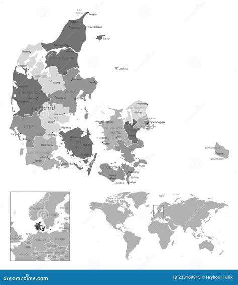 Denmark Highly Detailed Editable Political Map With Labeling Vector