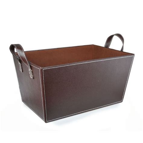 Roosevelt Faux Leather Basket With Handles Storage Baskets Faux