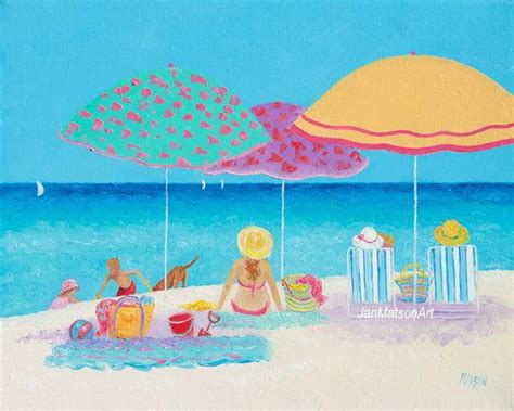 Beach Painting Umbrellas Canvas Art Beach Art By Janmatsonart Image