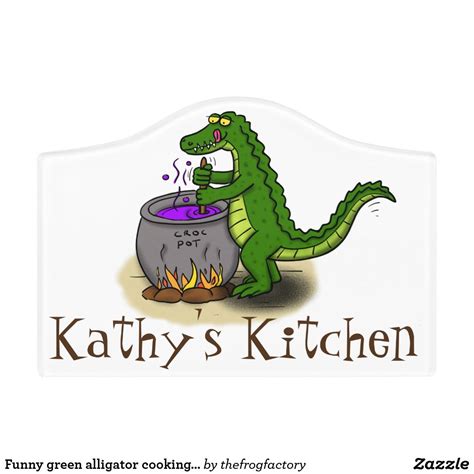 Funny Green Alligator Cooking Cartoon Door Signs Reptile Ts