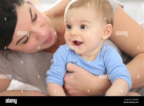 Portrait Of Happy Mother With Baby Boy Stock Photo Alamy