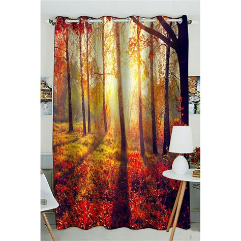 Phfzk Landscape Scenery Window Curtain Autumn Trees And Leaves At