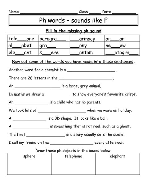 Ph words Worksheet for 1st - 3rd Grade | Lesson Planet