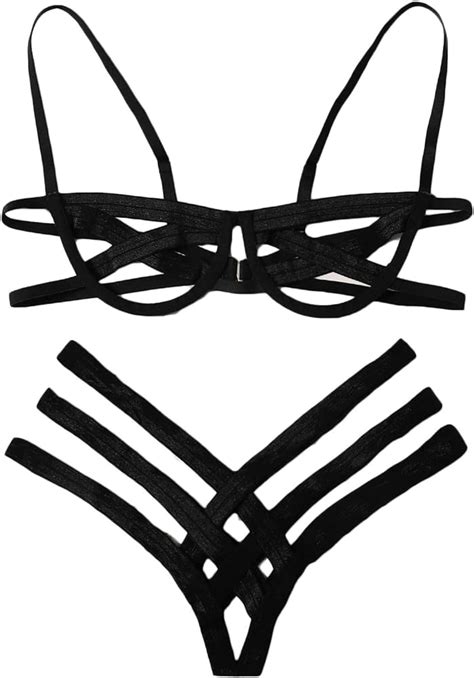 shein women s sexy ladder cut out lingerie set push up two piece bra and panty