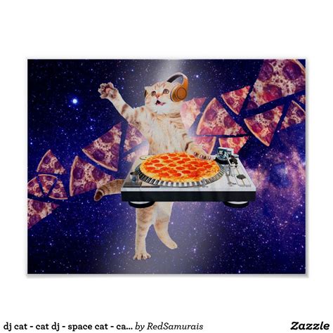 Dj Cat Cat Dj Space Cat Cat Pizza Poster Pizza Cat