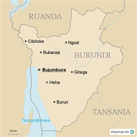 Burundi ist ein für afrikanische verhältnisse dicht bevölkerter staat in ostafrika. StepMap - QHS - Burundi - Landkarte für Afrika