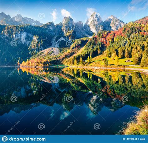 Impressive Autumn Scene Of Vorderer Gosausee Lake Picturesque Morning