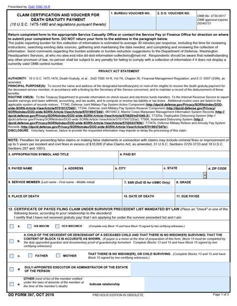 Dd Form 397 Download Fillable Pdf Or Fill Online Claim Certification