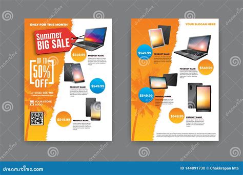 2 Sides Flyer Template For Summer Sale Promotion Stock Vector