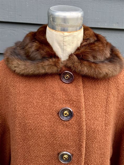 vintage 1930s 40s coat round fur collar fur trim cuff big buttons deco era volup xl by