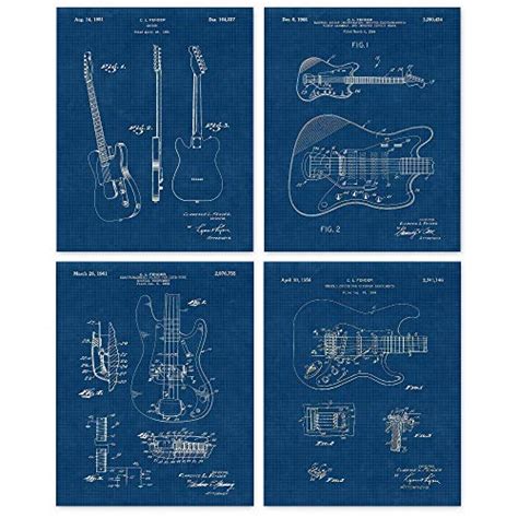 Vintage Fender Guitar Patent Poster Prints Set Of 4 8x10 Unframed