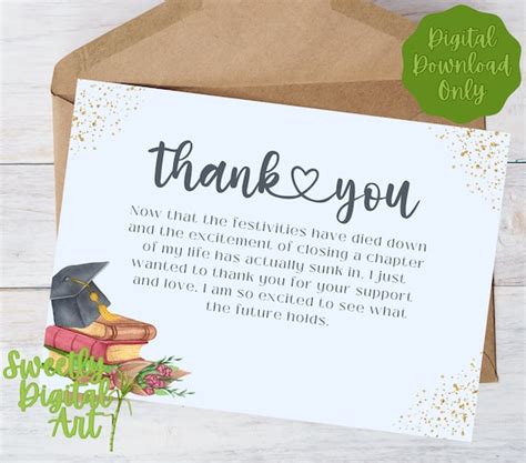 Graduation Thank You Card Instant Download Printable Thank Etsy