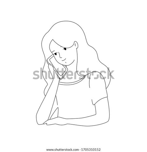 Girl Talking On Phone Outlined Illustration Stock Vector Royalty Free