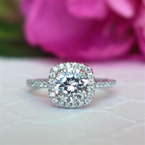 125 Ctw Square Halo Engagement Ring Man Made Diamond Etsy Square Halo Engagement Rings