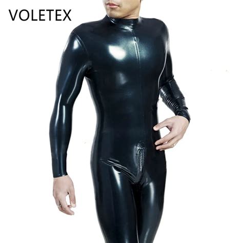 latex catsuit mens black latex male bodysuit fetish wet look rubber zentai jumpsuit for man plus