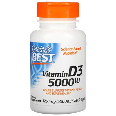Doctors Best Vitamin D3 125 Mcg 5000 Iu 180 Softgels Mega Vitamins