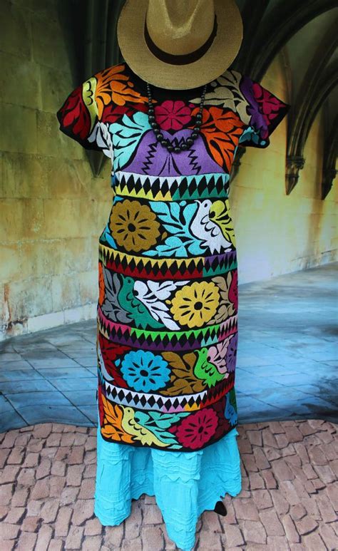 very fine multi color jalapa hand embroidered huipil dress oaxaca mexico hippie huipil