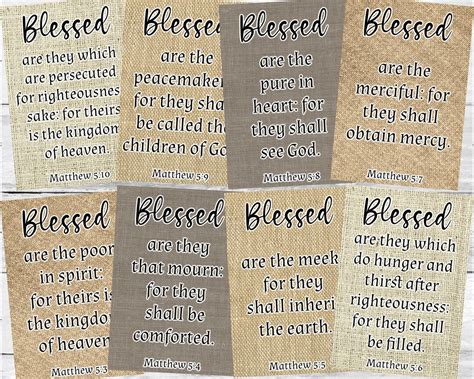 Beatitude Bible Verse Printable Cards Sermon On The Mount Etsy
