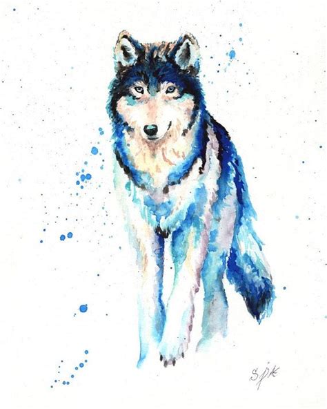 Archival Wolf Watercolor Art Animal Contemporary Blue Etsy