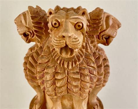 The Lion Capital Of Ashoka A Vintage Wood Hand Carved Pillar Tall 18