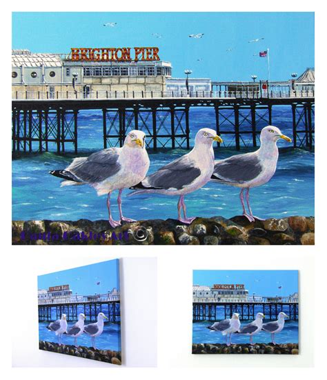 Original Art By Paula Oakley Seaside Seagulls Painting Brighton Pier