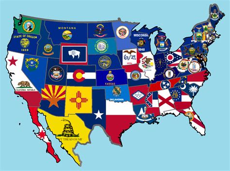 United States Map With State Flags Poster Laminated Educational Gambaran