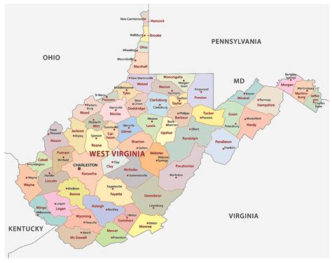 West Virginia Map Counties Colored Map