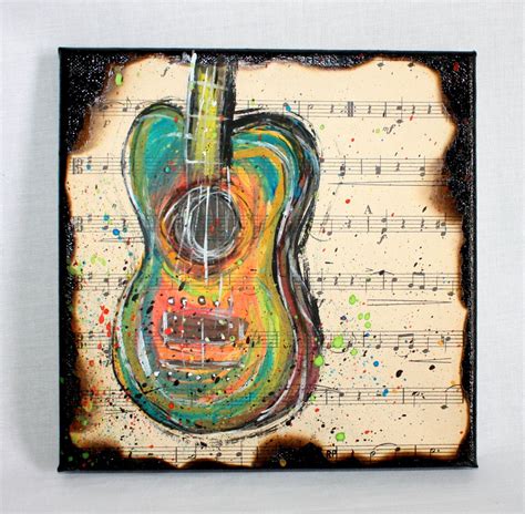 Music Art Guitar On Sheet Music Mixed Media On Canvas Music Artwork