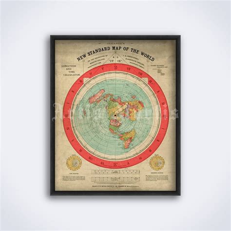 New Standard World Map Flat Earth Gleasons Map Vintage Etsy Hong Kong