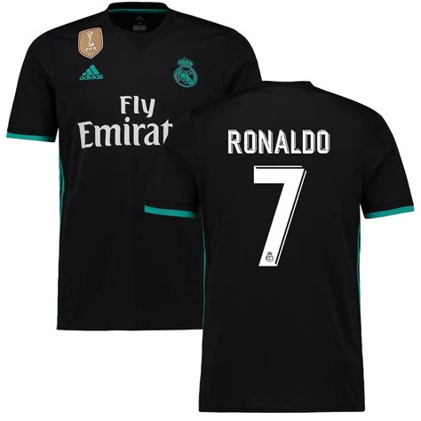 Mens Adidas Ronaldo Black Real Madrid 201718 Away Replica Patch Jersey