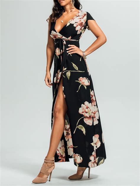 19 Off Floral High Split Surplice Maxi Dress Rosegal