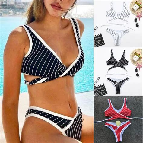 Aliexpress Com Buy New Arrival Women Girls Bikini Set Striped Padded