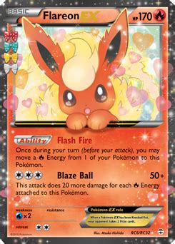 Flareon is a stage 1, fire type pokemon card, with an hp of 90. Flareon-EX | Generations | TCG Card Database | Pokemon.com