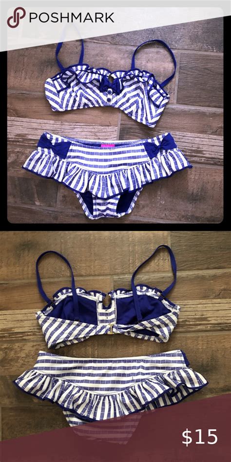Betsy Johnson Blue Stripe Bikini Bows Sm Striped Bikini Bikinis