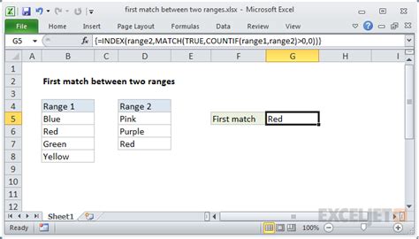 First Match Between Two Ranges Excel Formula Exceljet