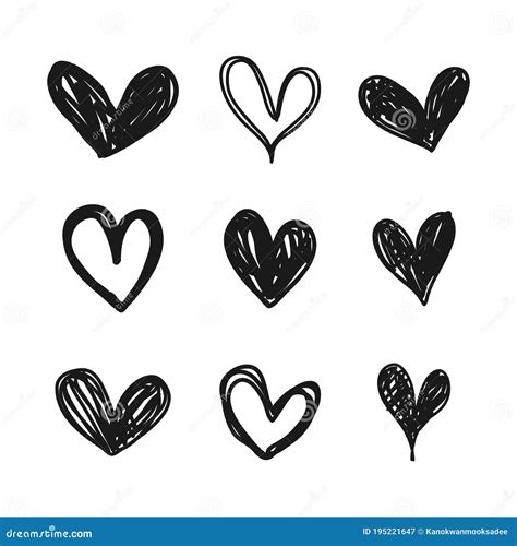Set Of Hand Drawn Black Hearts Doodle Heart Stock Vector