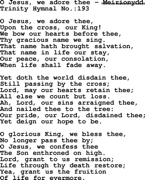 Trinity Hymnal Hymn O Jesus We Adore Thee Meirionydd Lyrics Midi