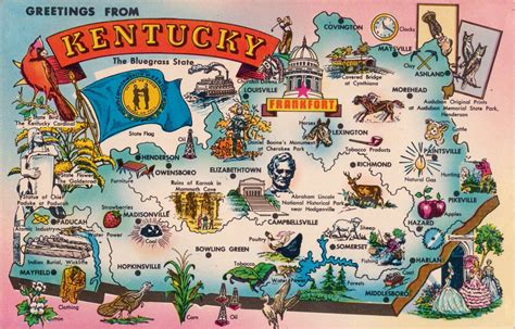 Map Postcards Vintage Postcards Kentucky Postcard