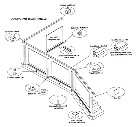Excell Aluminum And Tempered Glass Railing System Schematic Drawing