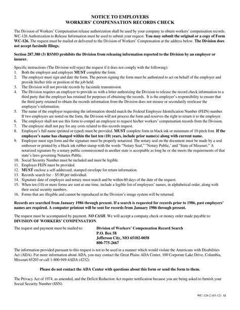 Form Wc 126 Fill Out Sign Online And Download Fillable Pdf Missouri
