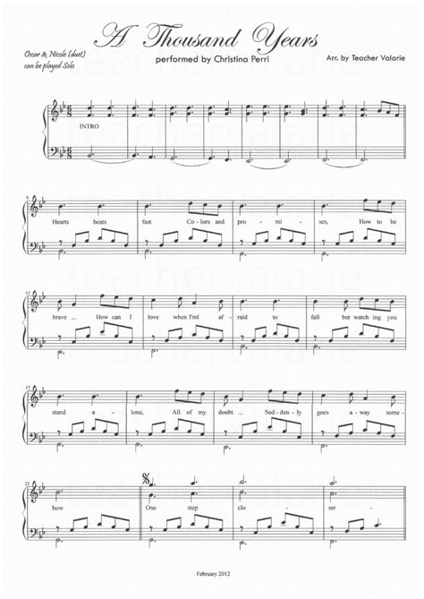 A Thousand Years Music Sheet Sheet Music Piano Sheet Music Music Score