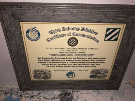 3rd Infantry Division Commemorative Certificate Of Commendation Ebay