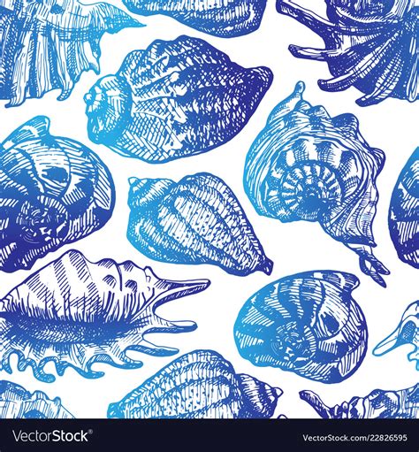 Blue Seashells Seamless Pattern Royalty Free Vector Image