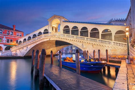 Venice Italy With The Rialto Bridge At Twilight Stock Image Image Of